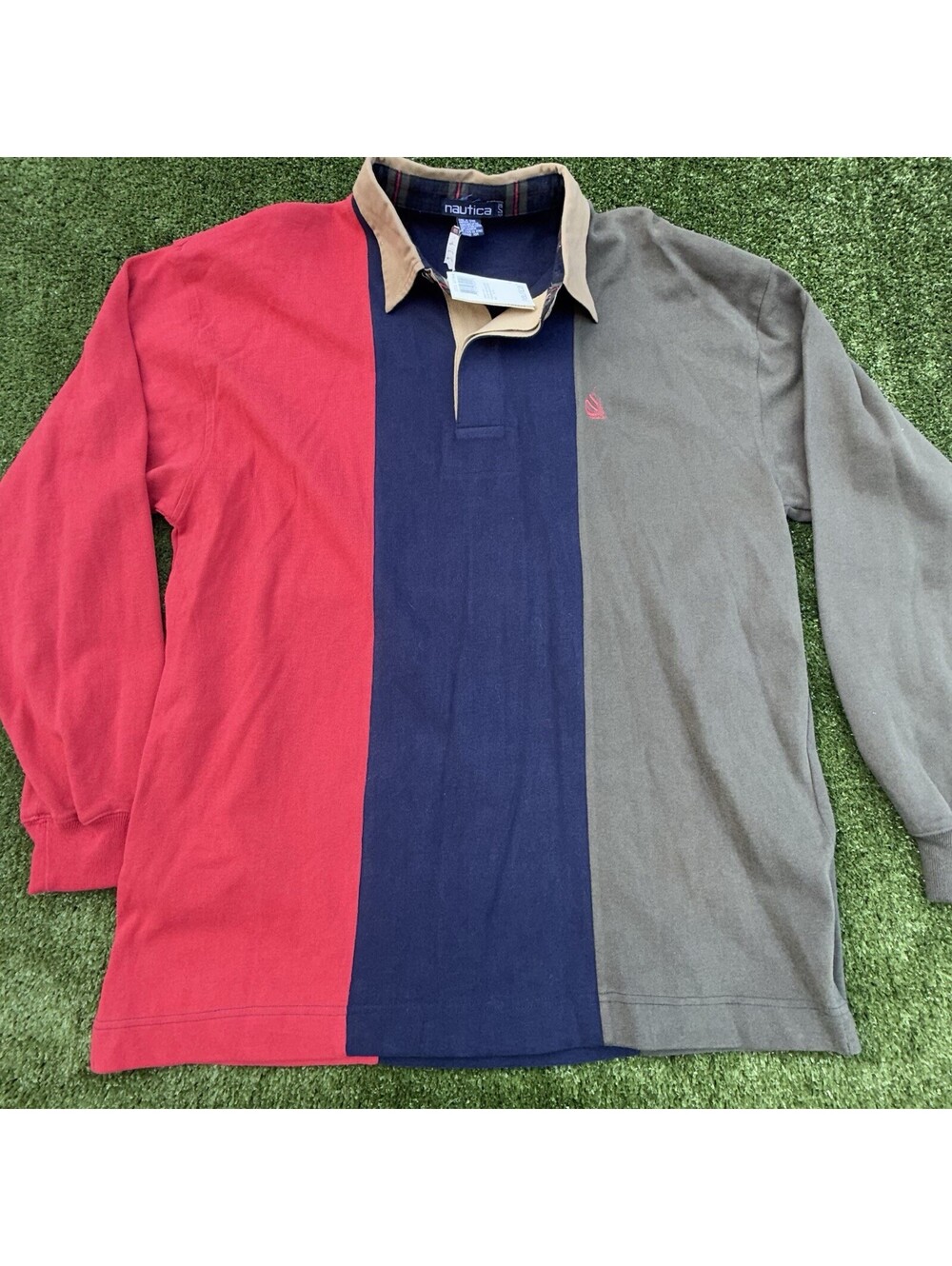 Vintage Nautica Rugby Shirt Mens XL NWT Colorblock Red Navy Tan 100% Cotton 90’s